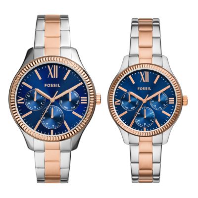 His and Hers Multifunction Two-Tone Stainless Steel Watch Set ...
