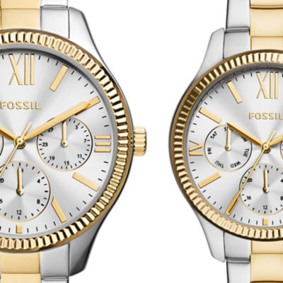 His and Hers Multifunction Two-Tone Stainless Steel Watch Set