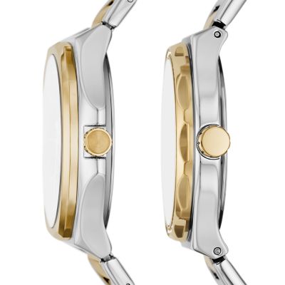 Set für Damen und Herren Uhr Multifunktionswerk Edelstahl Bicolor 