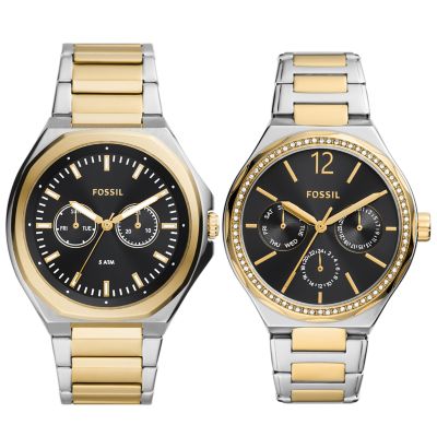 Fossil Unisex His and Hers Multifunction Two-Tone Stainless Steel Watch