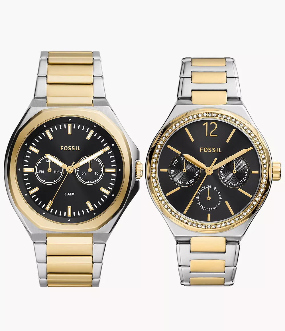 Fossil Unisex His and Hers Multifunction Two-Tone Stainless Steel Watch