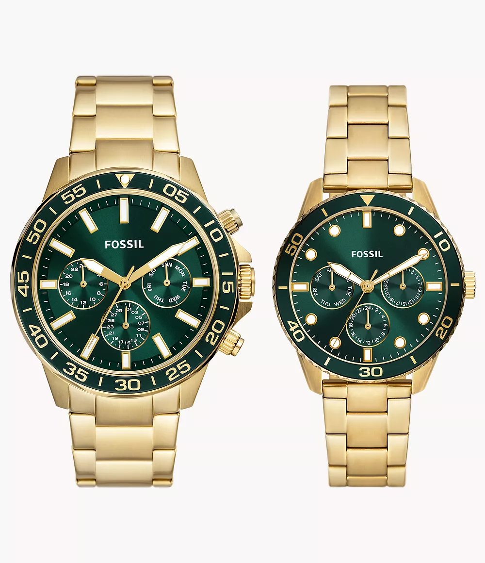 His And Hers Multifunction Gold-Tone Stainless Steel Watch Set
