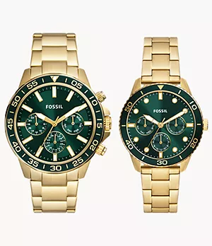 His and Hers Multifunction Gold-Tone Stainless Steel Watch