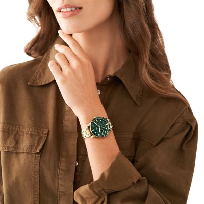 Montre multifonction en acier inoxydable dor pour Elle et Lui