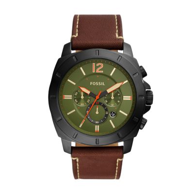 Montre Chronographe Privateer En Cuir Brun Foncé