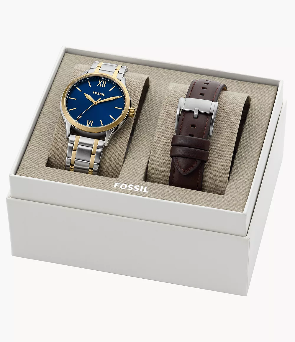 Fenmore Three-Hand Two-Tone Stainless Steel Watch and Strap Box Set