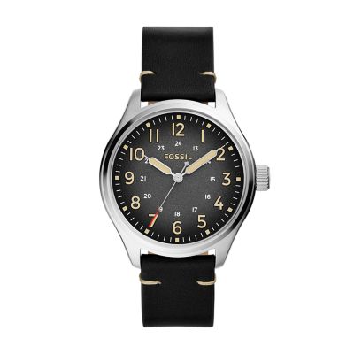 Easton Three-Hand Black Leather Watch