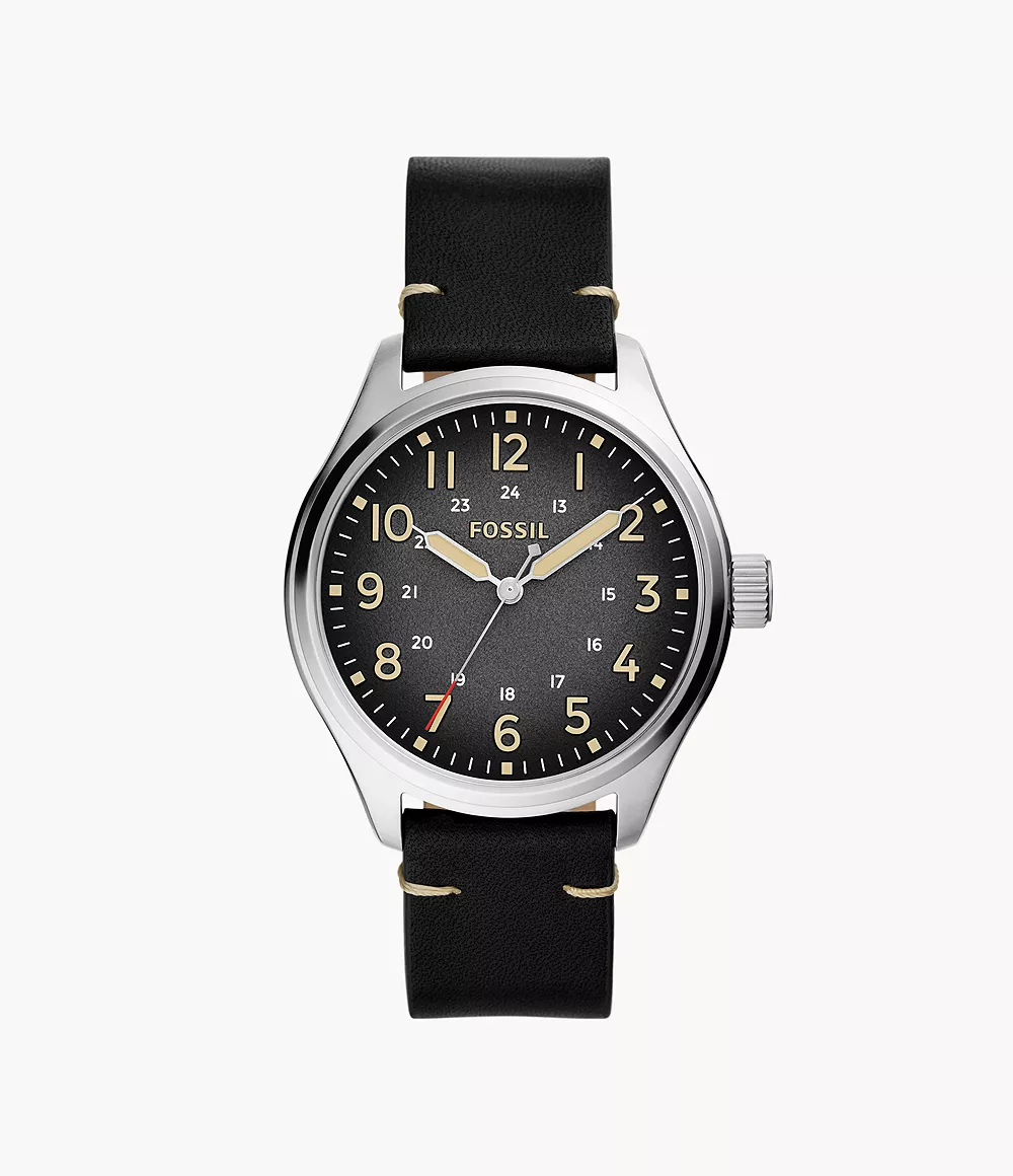 Easton Three-Hand Black Leather Watch
