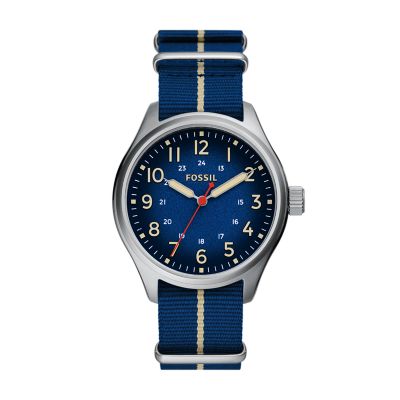 Easton Three Hand Blue and Khaki Nylon Watch BQ2794 Fossil