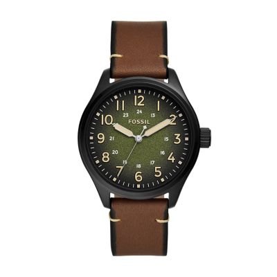 Fossil Outlet Men's Easton Three-Hand Brown Leather Watch - Brown