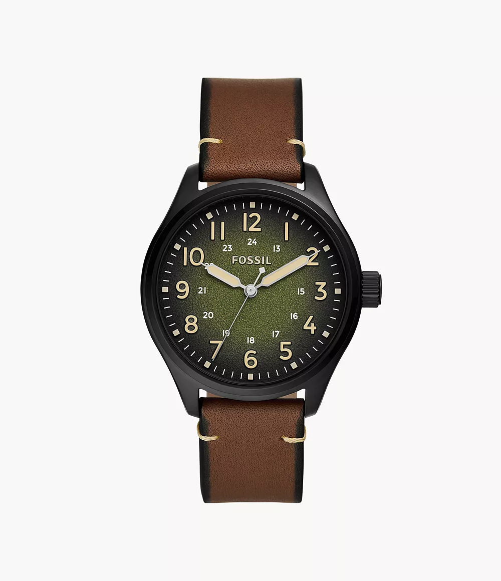 Image of Easton Three-Hand Brown Leather Watch