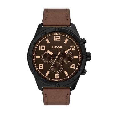 Montre Multifonctionnelle En Cuir Brun Brox