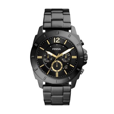 Fossil black dial stainless steel watch best sale