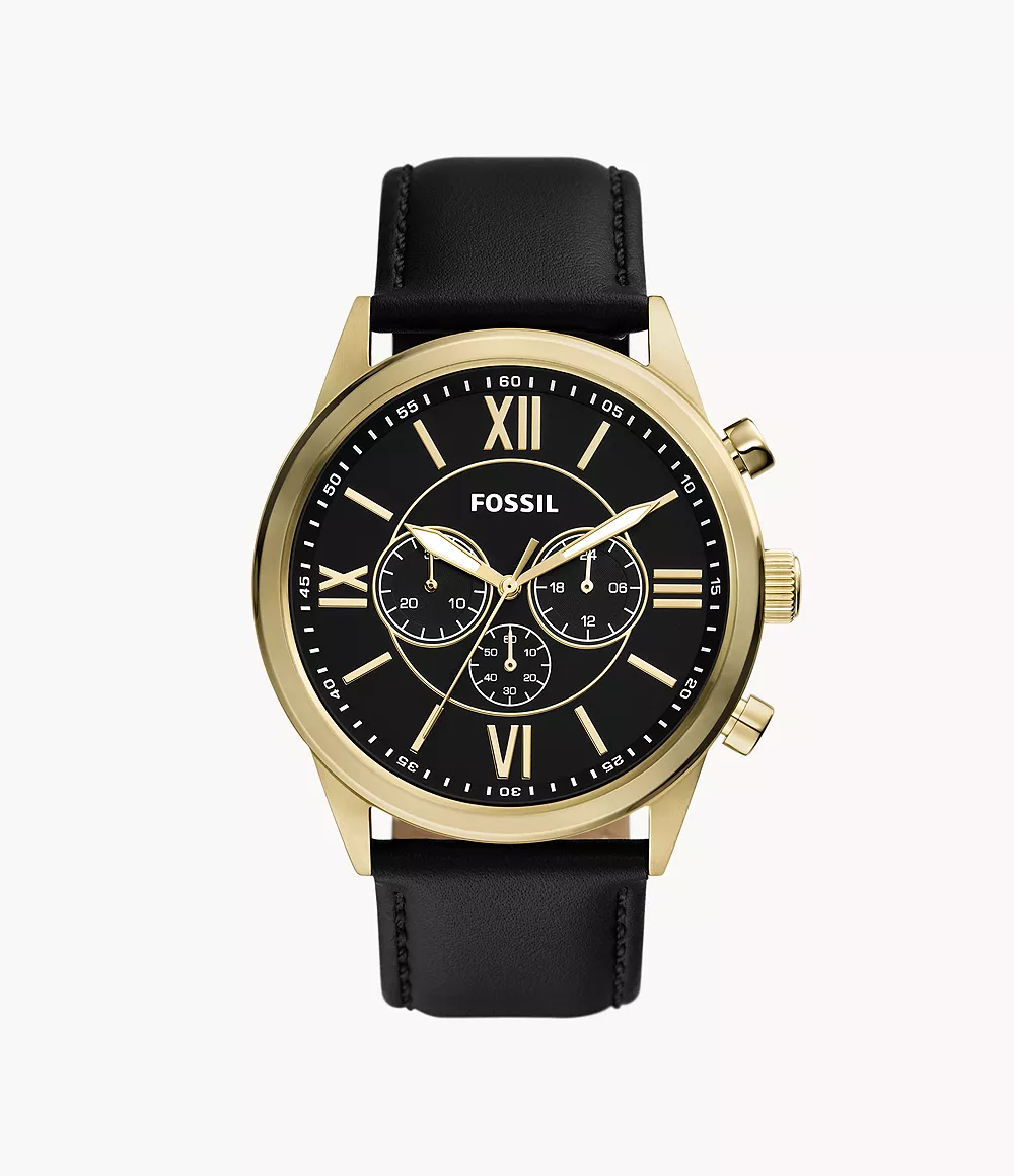 Flynn Chronograph Black Leather Watch
