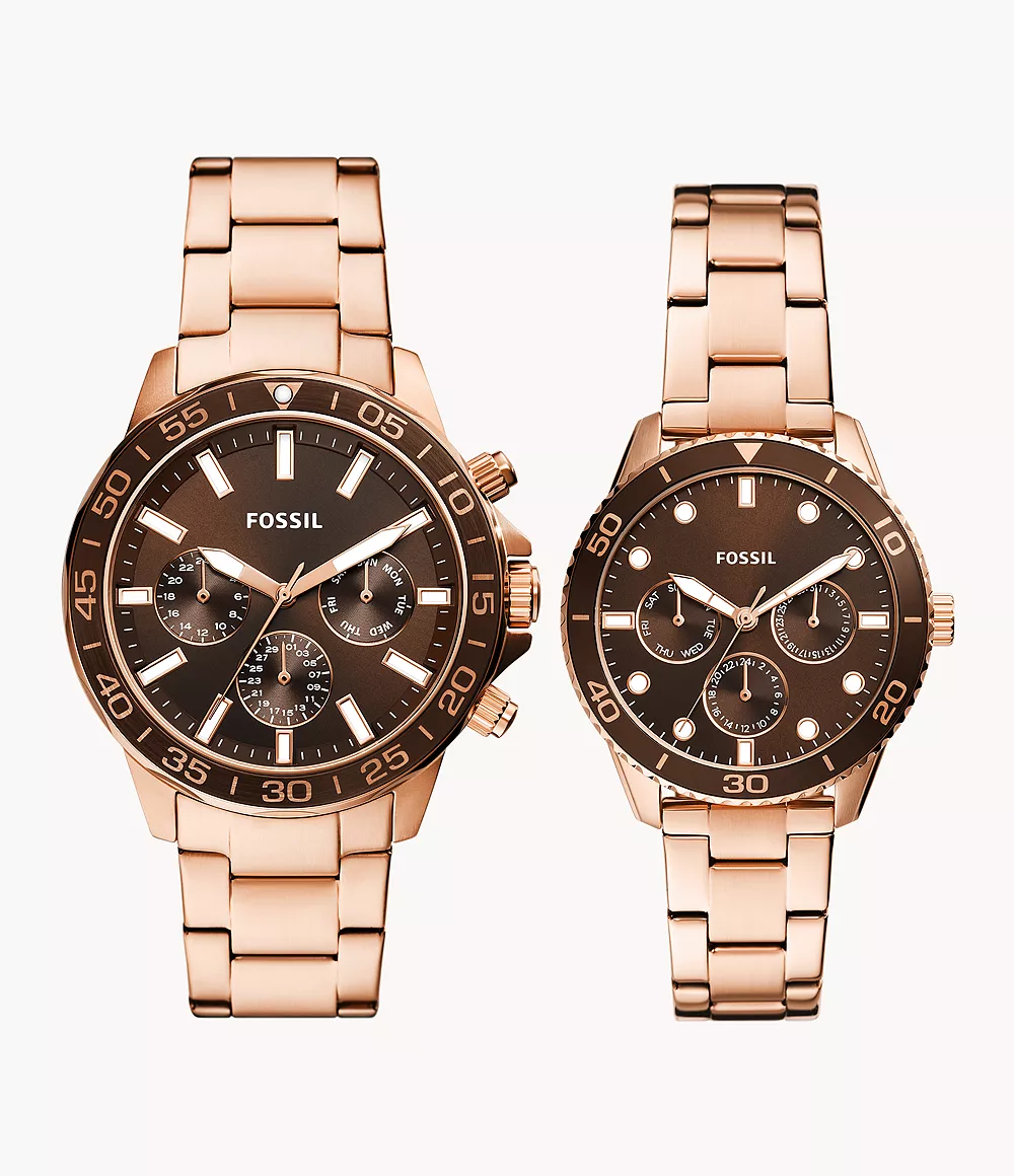 His And Hers Multifunction Rose Gold-Tone Stainless Steel Watch Box Set
