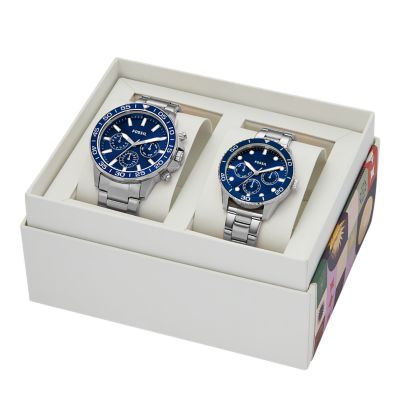 His and Hers Multifunction Stainless Steel Watch Box Set