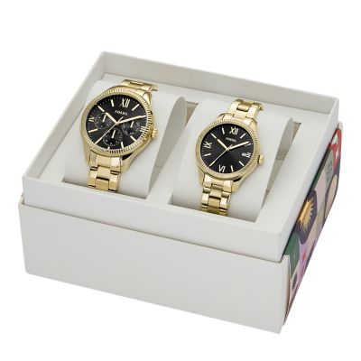 Coffret montre multifonction His and Hers en acier inoxydable