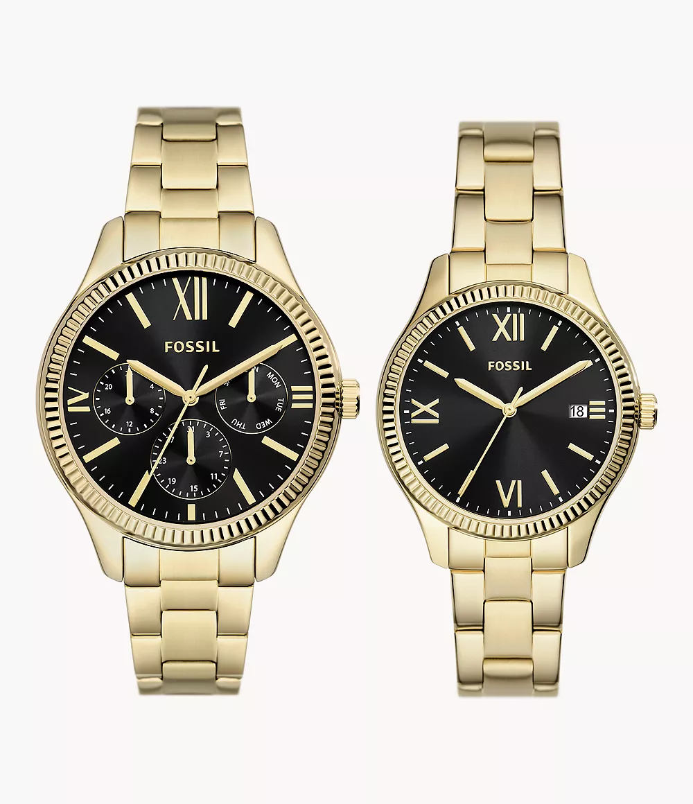 His And Hers Multifunction Gold-Tone Stainless Steel Watch Box Set
