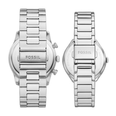 Coffret montre multifonction His and Hers en acier inoxydable