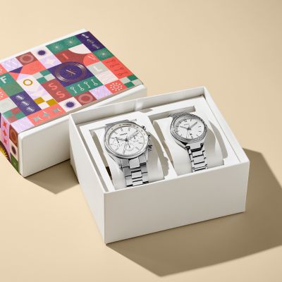 His and Hers Multifunction Stainless Steel Watch Box Set