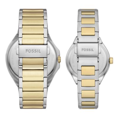 His and Hers Multifunction Two-Tone Stainless Steel Watch Box Set