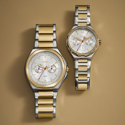 His and Hers Multifunction Two-Tone Stainless Steel Watch Box Set