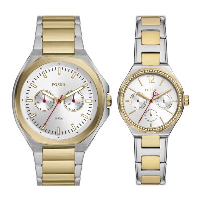 Fossil Outlet His And Hers Multifunction Two-Tone Stainless Steel Watch Box Set - Gold / Silver