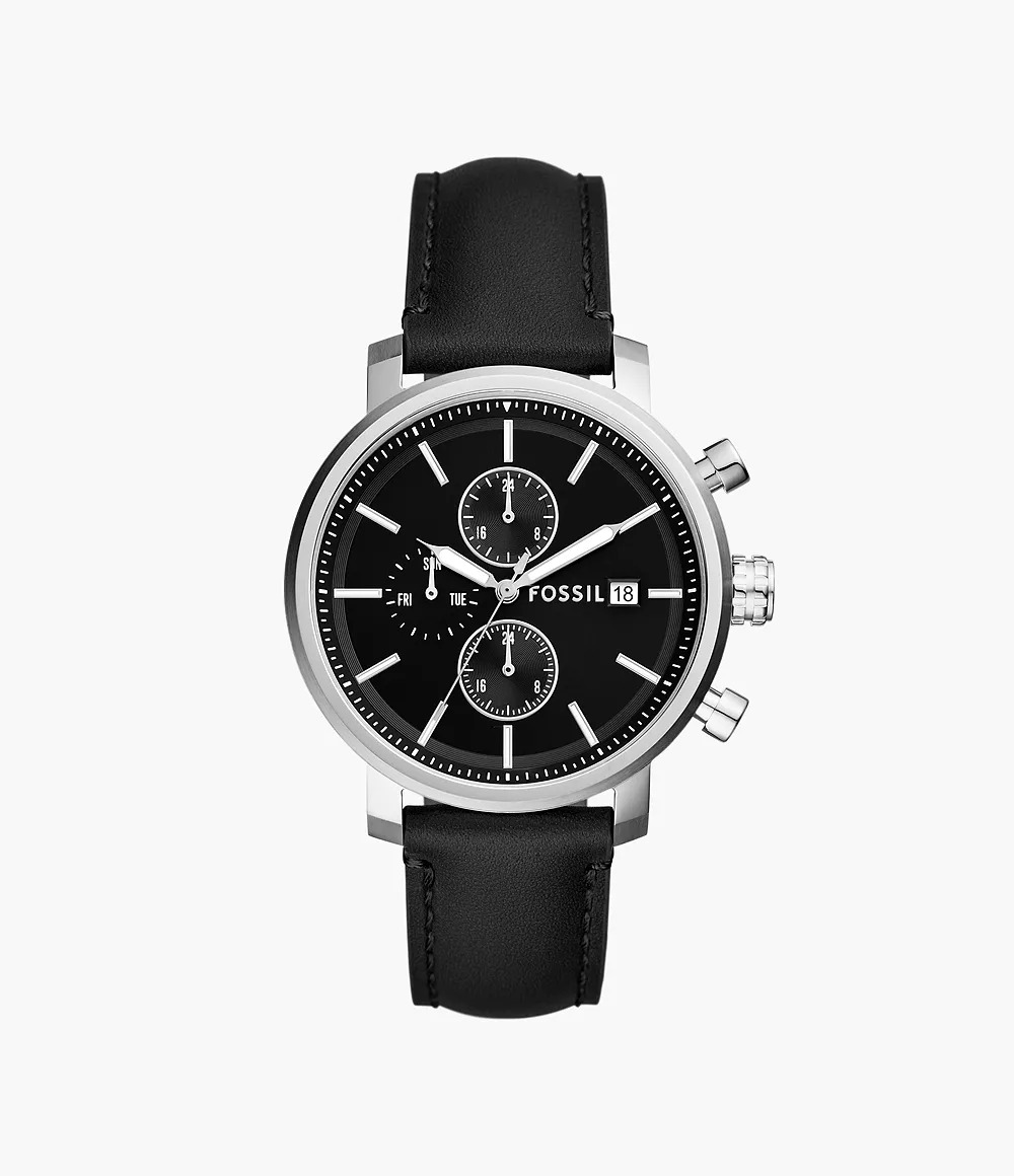 Rhett Multifunction Black Litehidetm Leather Watch

