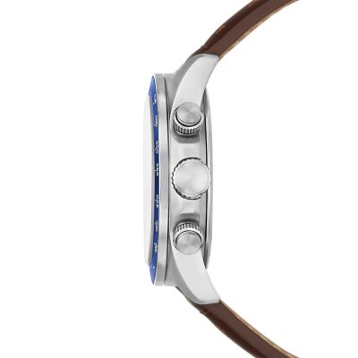 Autocross Multifunction Brown Leather Watch