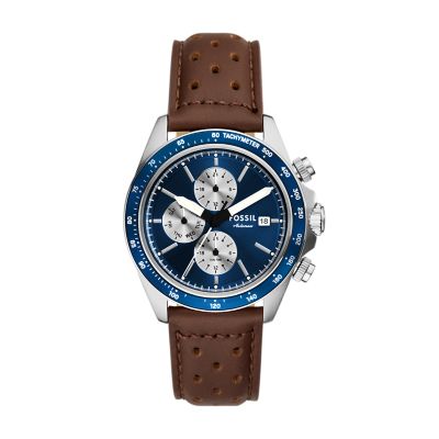 Autocross Multifunction Brown Leather Watch