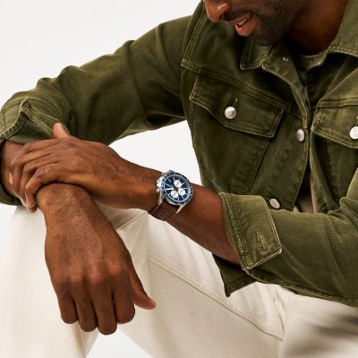 Autocross Multifunction Brown Leather Watch