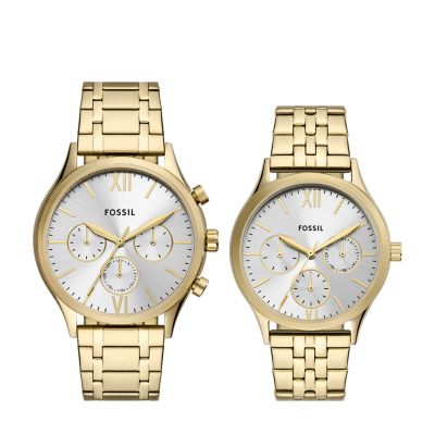 Fossil Outlet Uhren-Set Fenmore Multifunktionswerk Edelstahl goldfarben