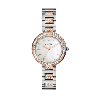 Fossil Outlet Women's Karli Three-Hand Two-Tone Stainless Steel Watch - 2T Silver/Rose