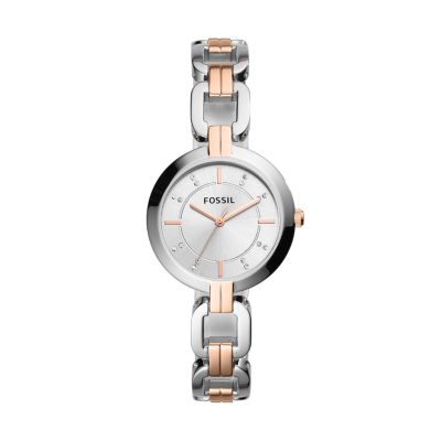 Fossil Outlet Women's Kerrigan Three-Hand Two-Tone Stainless Steel Watch - Silver