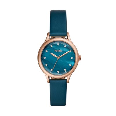 Laney Three-Hand Navy Leather Watch - BQ3858 - Fossil