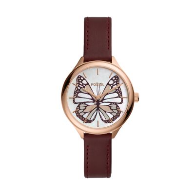 Suitor Three Hand Fig Leather Watch BQ3531 Fossil