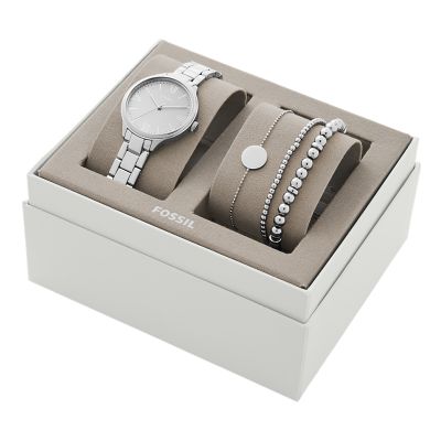 Suitor Three Hand Alloy Watch And Bracelet Box Set Bq3542set Fossil