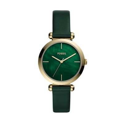 Tillie Three-Hand Dark Green Leather Watch - Fossil