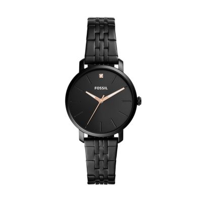 Lexie Luther Three-Hand Black Stainless Steel Watch - Fossil