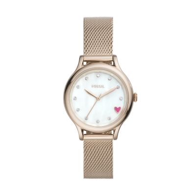Fossil Femmes Montre Laney à trois aiguilles en acier inoxydable rose pastel -Rose