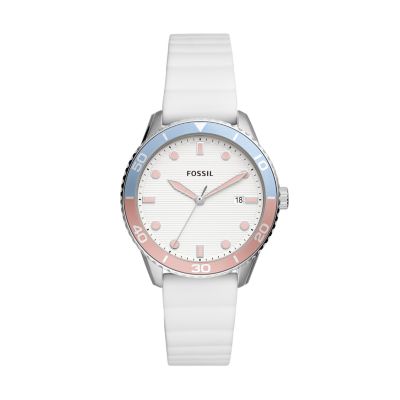 Dayle Three Hand Date White Silicone Watch Bq3627 Fossil