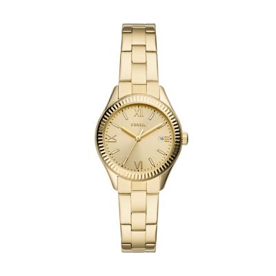 Rye Three-Hand Date Gold-Tone Stainless Steel Watch - BQ3638 - Fossil