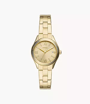 Reloj Rye de acero inoxidable en tono dorado con tres agujas y fecha