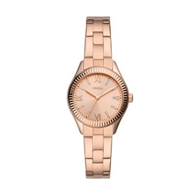 Rye Three Hand Date Rose Gold Tone Stainless Steel Watch BQ3639 Fossil