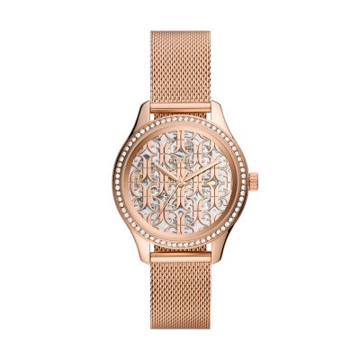 Rye Automatic Rose Gold Tone Stainless Steel Mesh Watch BQ3713