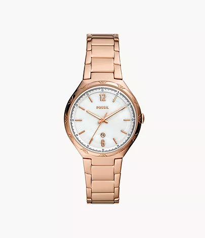 Fossil Ashtyn Three-Hand Date Rose Gold-Tone Stainless Steel Ladies Watch (BQ3739)