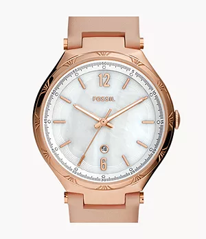 Ashtyn Three-Hand Date Pink Leather Watch