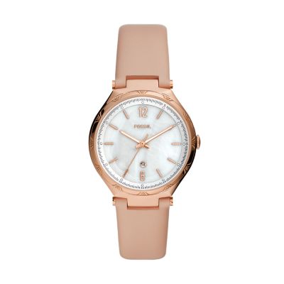 pink leather watch