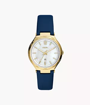 Ashtyn Three-Hand Date Blue Leather Watch