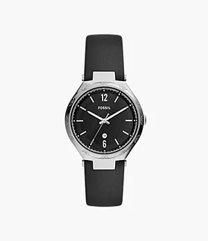 Ashtyn Three-Hand Date Black Leather Watch